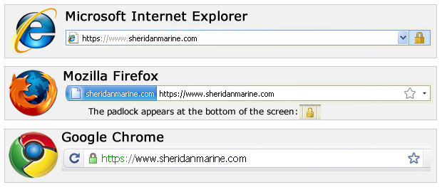 Different web browsers display security information in different ways.